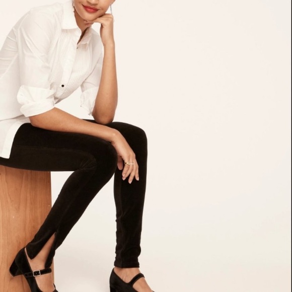 J.Crew Black Italian Stretch Velvet Leggings Mario Bellucci Size MP - Picture 2 of 12